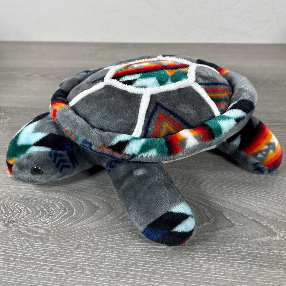Southwestern Geometric Plush Turtle Stuffed Animal Gray Orange Tribal Pattern
